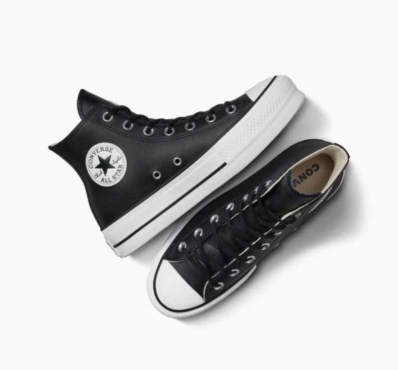 Tenis Plataforma Converse Chuck Taylor All Star Lift Leather Mujer Negras | COLOMBIA B9581Q