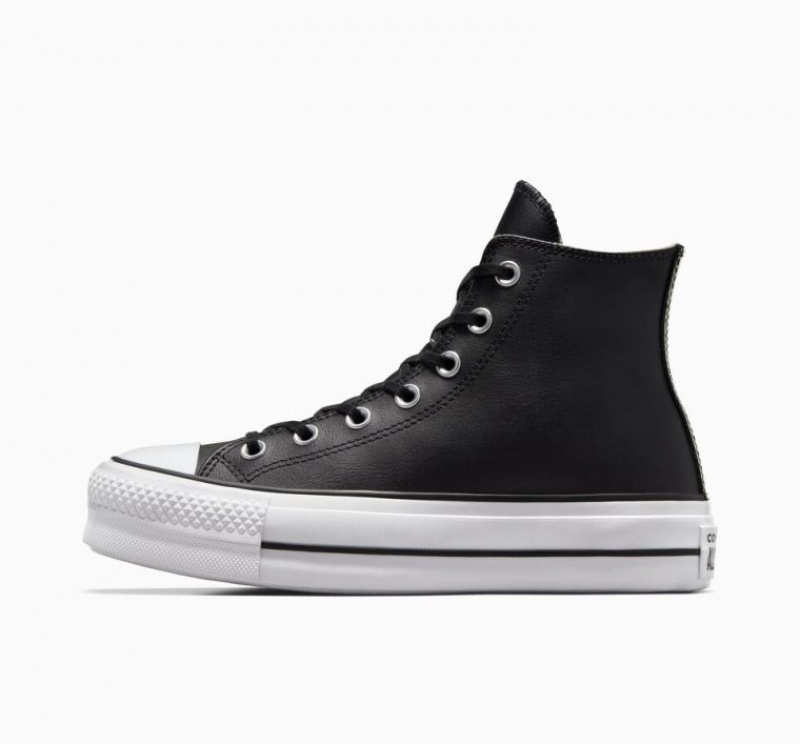 Tenis Plataforma Converse Chuck Taylor All Star Lift Leather Mujer Negras | COLOMBIA B9581Q