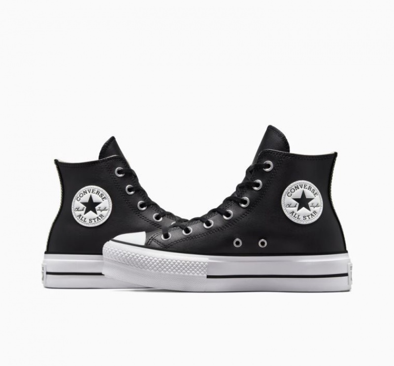 Tenis Plataforma Converse Chuck Taylor All Star Lift Leather Mujer Negras | COLOMBIA B9581Q