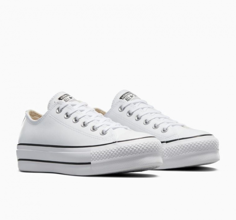 Tenis Plataforma Converse Chuck Taylor All Star Lift Leather Mujer Blancas | COLOMBIA A3850F