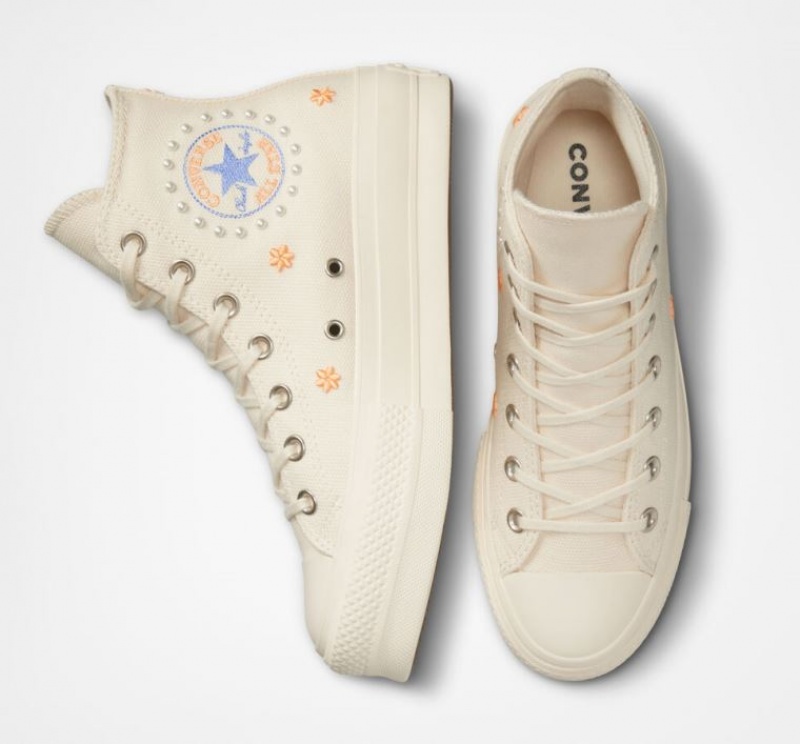 Tenis Plataforma Converse Chuck Taylor All Star Lift Pearls Mujer Beige | COLOMBIA R4635Z