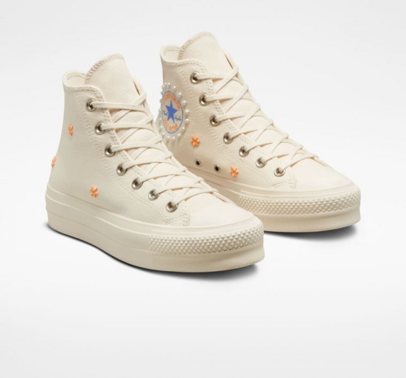 Tenis Plataforma Converse Chuck Taylor All Star Lift Pearls Mujer Beige | COLOMBIA R4635Z