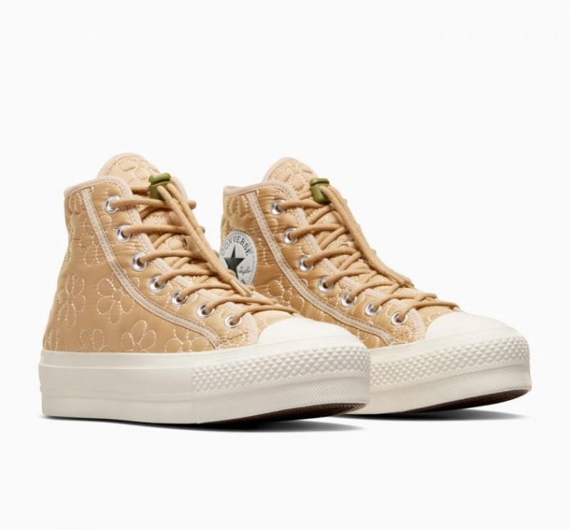 Tenis Plataforma Converse Chuck Taylor All Star Lift Quilted Mujer Kaki | COLOMBIA E6471M