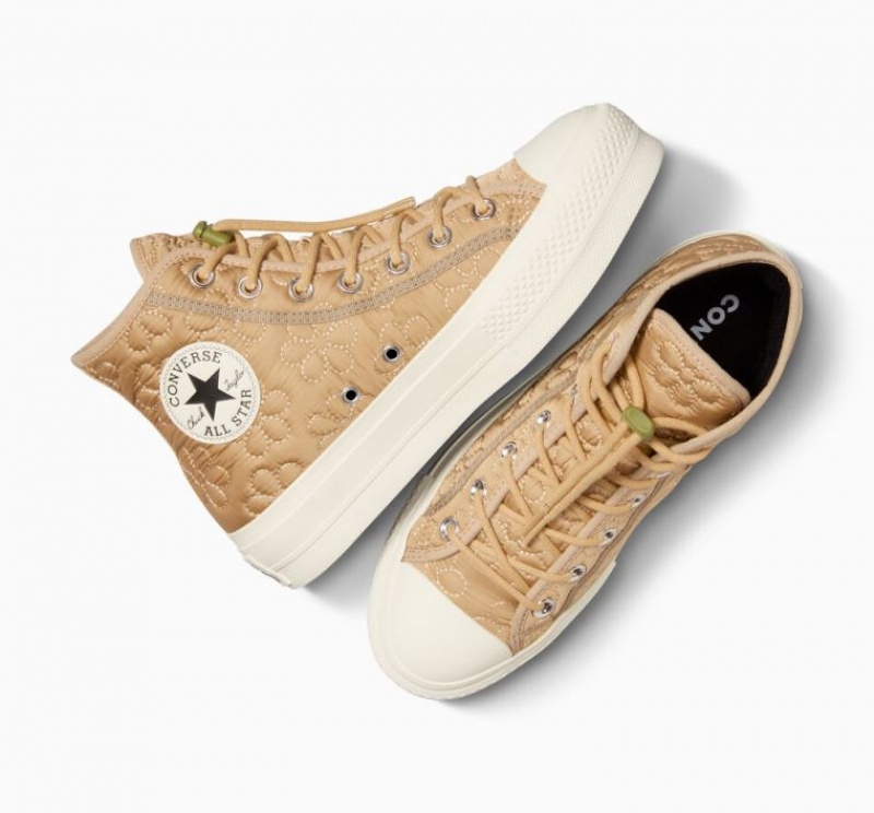 Tenis Plataforma Converse Chuck Taylor All Star Lift Quilted Mujer Kaki | COLOMBIA E6471M