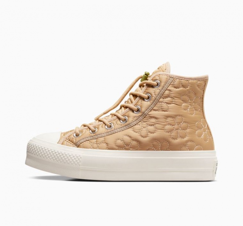 Tenis Plataforma Converse Chuck Taylor All Star Lift Quilted Mujer Kaki | COLOMBIA E6471M