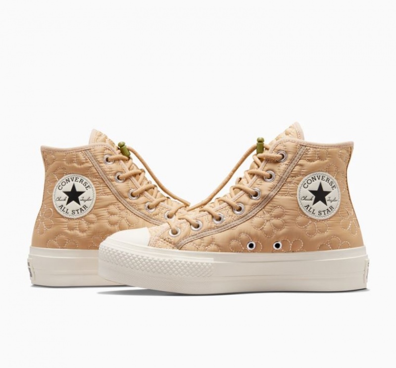 Tenis Plataforma Converse Chuck Taylor All Star Lift Quilted Mujer Kaki | COLOMBIA E6471M