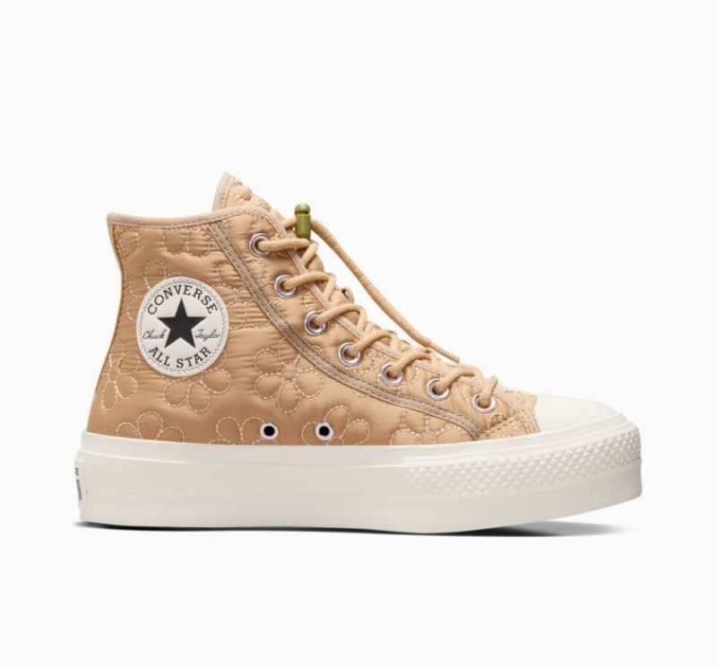 Tenis Plataforma Converse Chuck Taylor All Star Lift Quilted Mujer Kaki | COLOMBIA E6471M