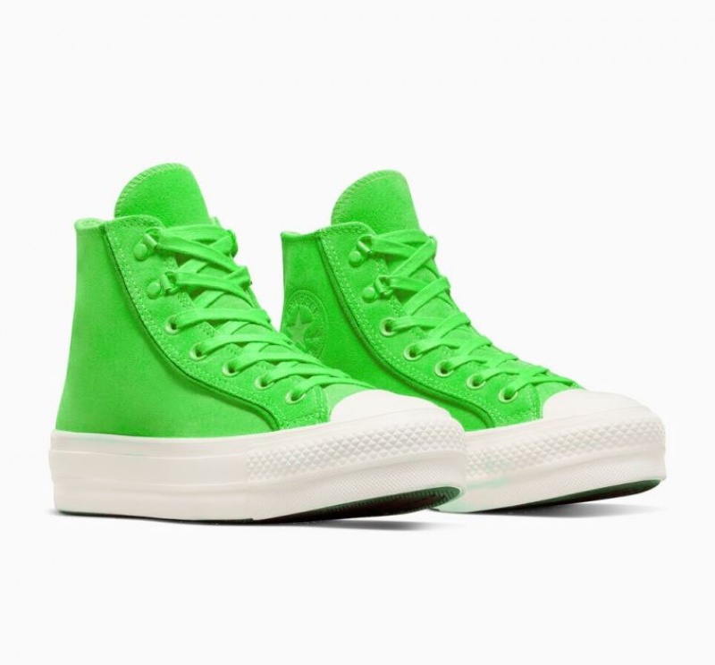 Tenis Plataforma Converse Chuck Taylor All Star Lift Suede Mujer Verde | COLOMBIA X3586G