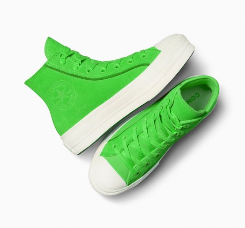 Tenis Plataforma Converse Chuck Taylor All Star Lift Suede Mujer Verde | COLOMBIA X3586G