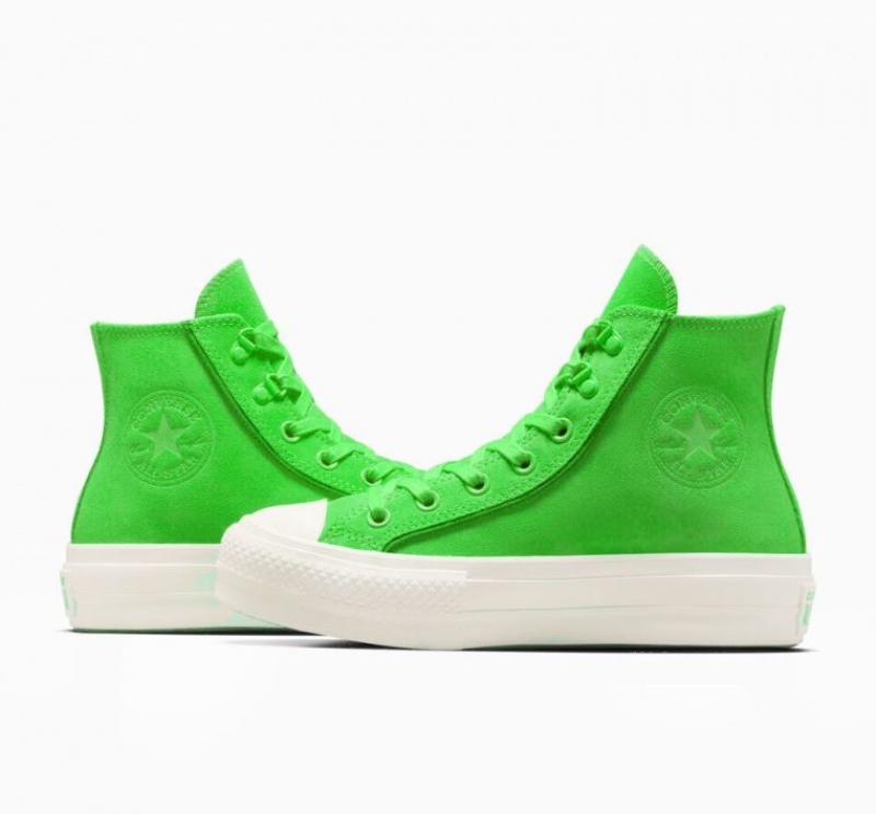 Tenis Plataforma Converse Chuck Taylor All Star Lift Suede Mujer Verde | COLOMBIA X3586G