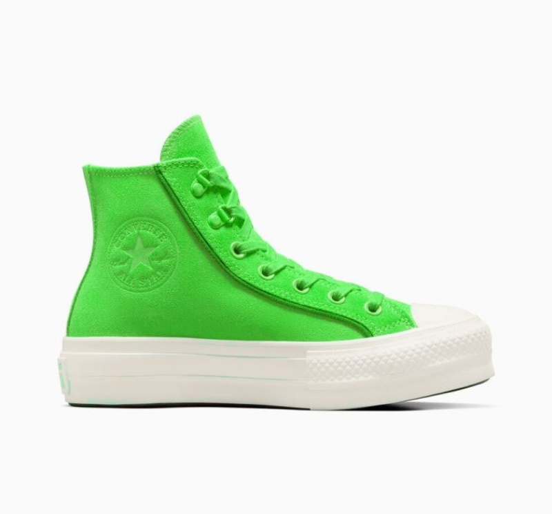 Tenis Plataforma Converse Chuck Taylor All Star Lift Suede Mujer Verde | COLOMBIA X3586G