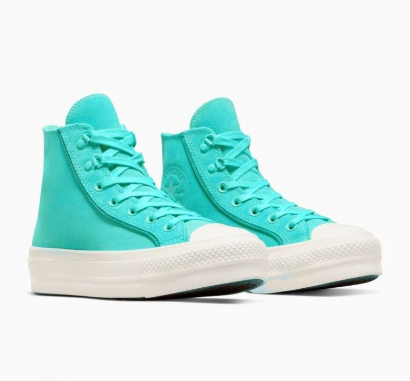 Tenis Plataforma Converse Chuck Taylor All Star Lift Suede Mujer Turquesa | COLOMBIA T2089K