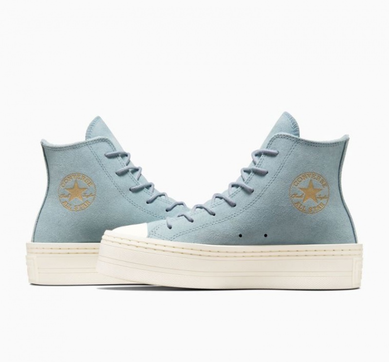 Tenis Plataforma Converse Chuck Taylor All Star Modern Lift Suede Mujer Azules Claro | COLOMBIA V8295O